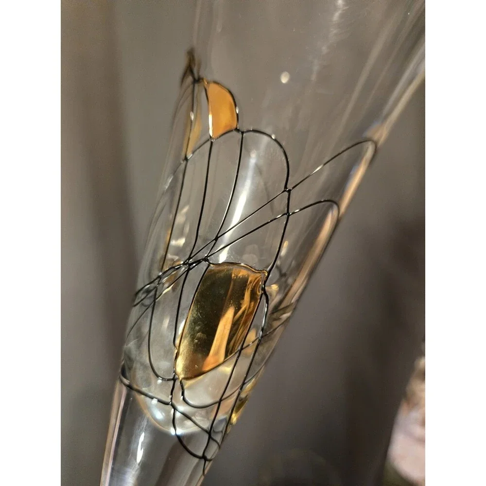 2 Romania Milano Crystal Gold & Black Champagne Flutes Wine Glasses, 11